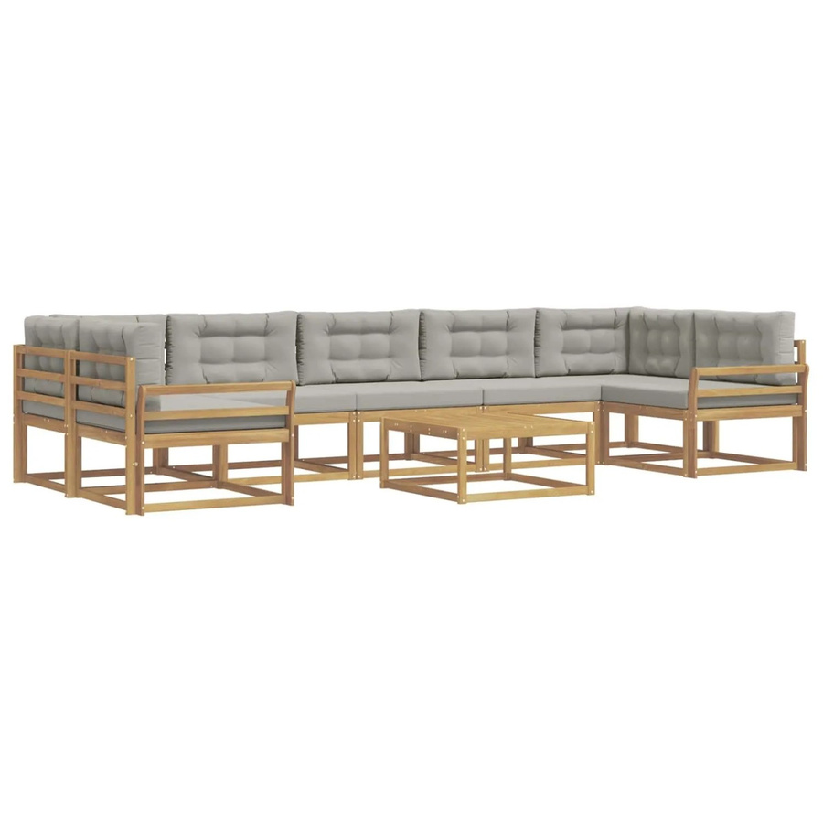 vidaXL Outdoor-Sofagarnitur L-Form aus Akazienholz mit Kissen und Couchtisch in Weiß und Grau - Bild 2