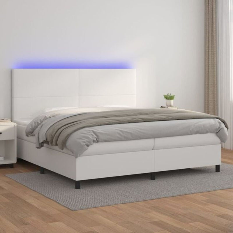 Vidaxl Boxspringbett mit Matratze aus Kunstleder in Weiß, B/T/H: 200 x 200 x 118 cm - Bild 1