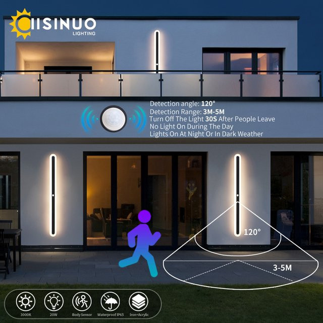 IISINUO LED Außenwandleuchte mit Bewegungssensor in Schwarz, IP65 wasserdichte Gartenlampe für Up-Down-Beleuchtung - Bild 1