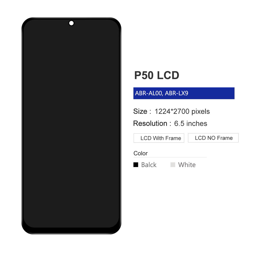 Huawei P50 Ersatz LCD Touch Screen Digitizer Display Montage mit Rahmen, 6,5 Zoll, Schwarz - Bild 2