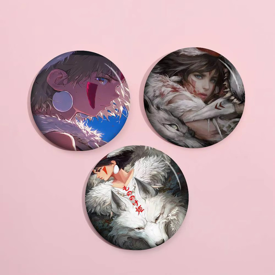 Brosche Prinzessin Mononoke, Weißblech, Bunt - Bild 1