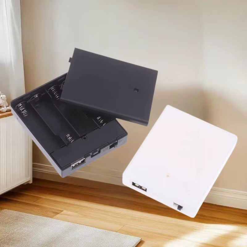 KOQZM USB-Stromversorgungs-Batteriebox in Weiß, tragbare Mini-4AA-Batteriehalter-Aufbewahrungsbox für LED-Streifenlicht-Zubehör - Bild 3