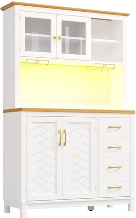Merax Buffetschrank im Retro-Design mit LED-Lichtleiste und Getränkehalter, B/T/H: 105,5 x 40 x 180 cm, 4 Türen, Grün/Schwarz/Weiß
