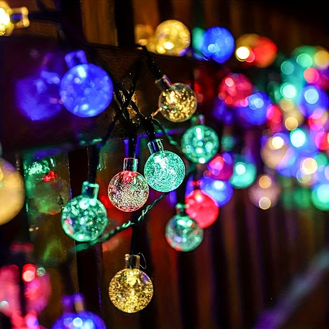 Solarbetriebene LED Bubble Ball Lichterkette in Mehrfarbig, Wasserdichte Dekolampe für Garten, Hochzeit und Party - Bild 1