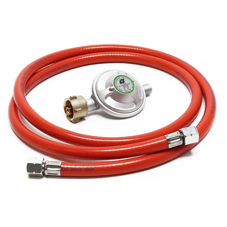 Wiltec Gasregler Druckminderer 50 mbar mit Propanschlauch in Silber und Rot - Bild 2