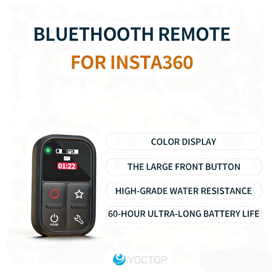 YOCTOP Bluetooth-Fernbedienung in Schwarz, wasserdichtes Zubehör für Insta360 X3, X4, X5, GO 3S und Ace Pro2 - Bild 3