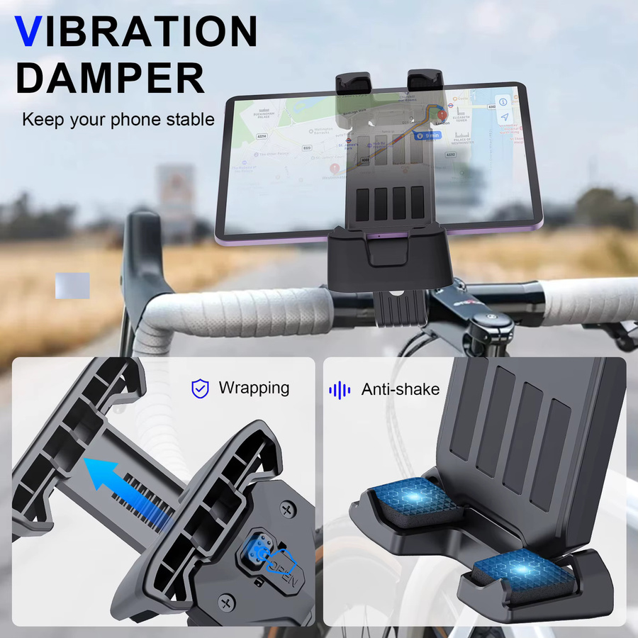 Homhu Universelle Tablet-Halterung für Fitness-Studio Laufband und Fahrrad, Lenker-Clip-Ständer für iPad Pro 11 und 12.9, Air sowie Samsung Smartphones von 4 bis 14 Zoll, Schwarz - Bild 4
