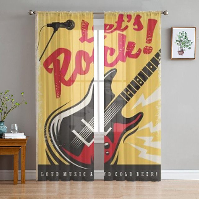 Retro Rockmusik Poster Chiffon Vorhang Super Six, Transparent, Beige, Breite: 135 cm, Höhe: 114 cm - Bild 1