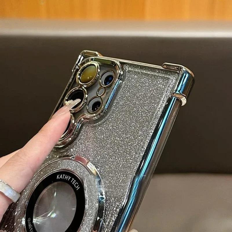 Glitzernde magnetische Handyhülle mit Ständer für Samsung Galaxy S26 Ultra Plus in Silber, stoßfester Bumper Case - Bild 2
