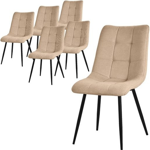 ML-Design Esszimmerstühle 6er Set Hellbraun mit Polyesterbezug und Stahlbeinen - Bild 1