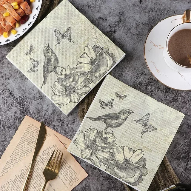 GUANYAO Papierservietten mit floralem Blumen Vogel und Schmetterling Druck in Multicolour, 20 Stück - Bild 1