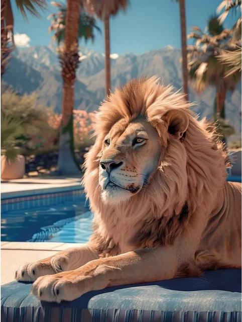 Art Universe Glasbild Tropical Lion in Blau und Multicolour, Breite: 60 cm, Höhe: 80 cm - Bild 1