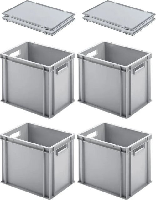 PROREGAL SuperSparSet 4x Eurobehälter mit Scharnierdeckel und offenem Griff, Grau, H x B x T: 32 x 30 x 40 cm - Bild 1
