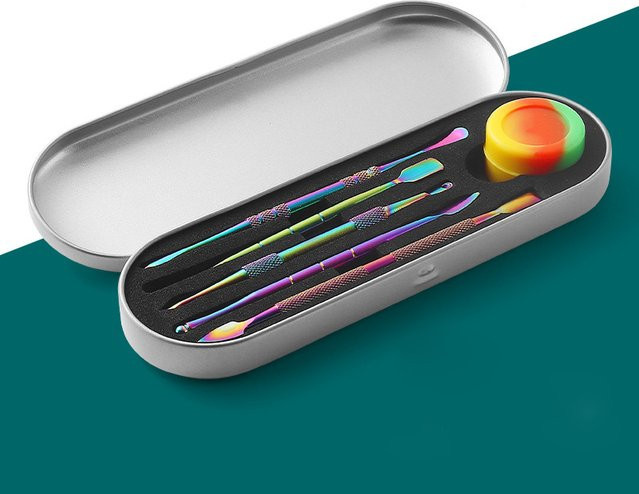 Wachs-Schnitzwerkzeugset von Schnitzwerkzeug mit doppelköpfigen Edelstahl-Werkzeugen in Regenbogen-Optik, Silikon-Wachsbehälter und Metallgehäuse, Farbe: Silber/Mehrfarbig - Bild 1