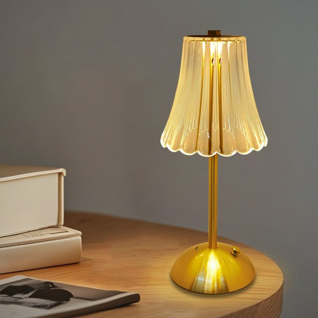GGBEE Kristall-LED-Tischlampe in Gold/Messing, dimmbare Retro-Nachtlicht-Tischleuchte mit Akku zum Lesen und Dekorieren - Bild 1
