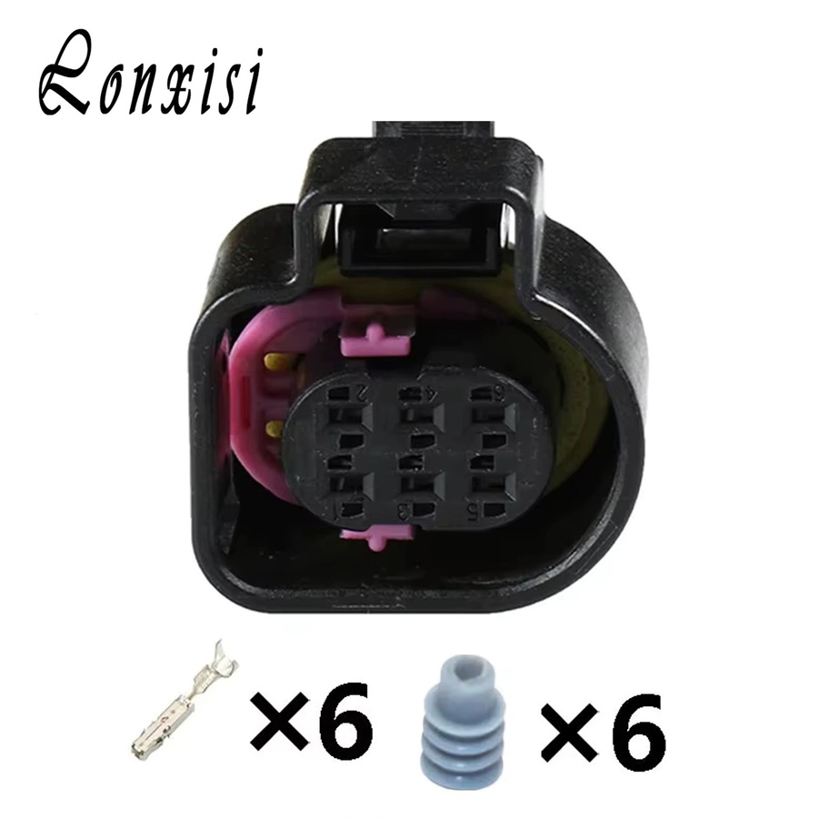 Lonxisi 6-poliger wasserdichter LSU 4.9 Breitband-Sauerstoffsensor-Stecker in Schwarz für VW und Audi, Drosselklappenstecker 1928404669 4H0973713 - Bild 2