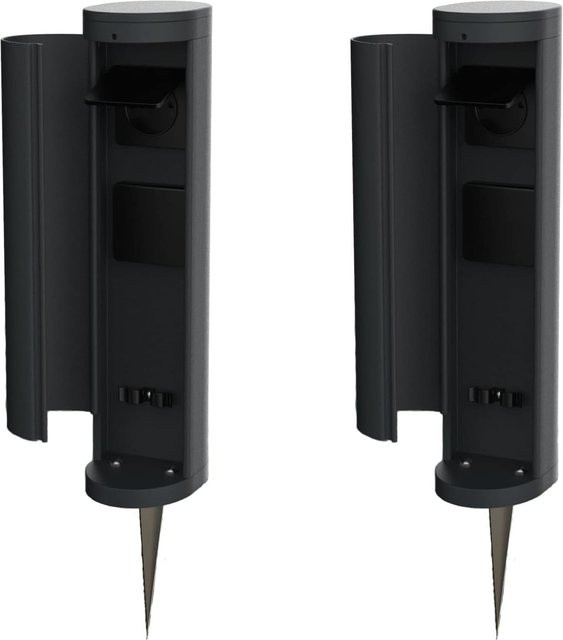 Novatool 2er-Set Steckdosenturm für den Außenbereich, 2-fach, Anthrazit, rund mit Blende, IP44, inklusive Erdspieß - Bild 1