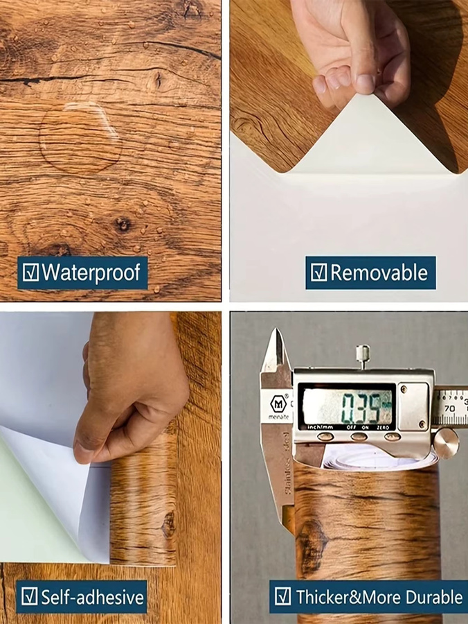 Selbstklebende Vinyl-Möbelfolie in Holzmaserung Optik, wasserfeste 3D-Tapete aus PVC für Schrank, Tisch und Möbel, Farbe: Braun, Breite: 60 cm - Bild 2