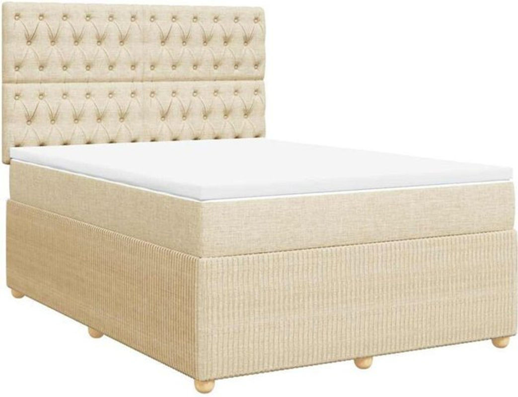 vidaxl Boxspringbett mit Matratze aus Stoff in Beige und Weiß, B/T/H: 160 x 200 x 140,5 cm - Bild 1