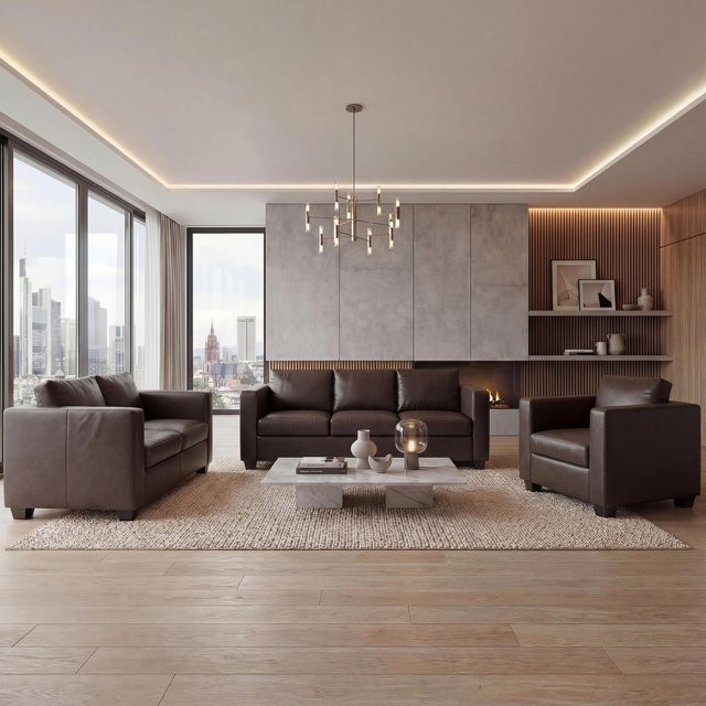 MCW Sofagarnitur Lille 3-1-1 aus Kunstleder in Coffee Brown - Bild 3