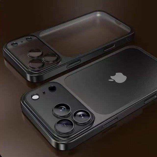 Rui Di Luxus Handyhülle aus galvanisiertem PC mit Linsenschutz und matter Rückseite für iPhone 17 16 15 14 13 Pro Max in Transparent und Schwarz - Bild 1