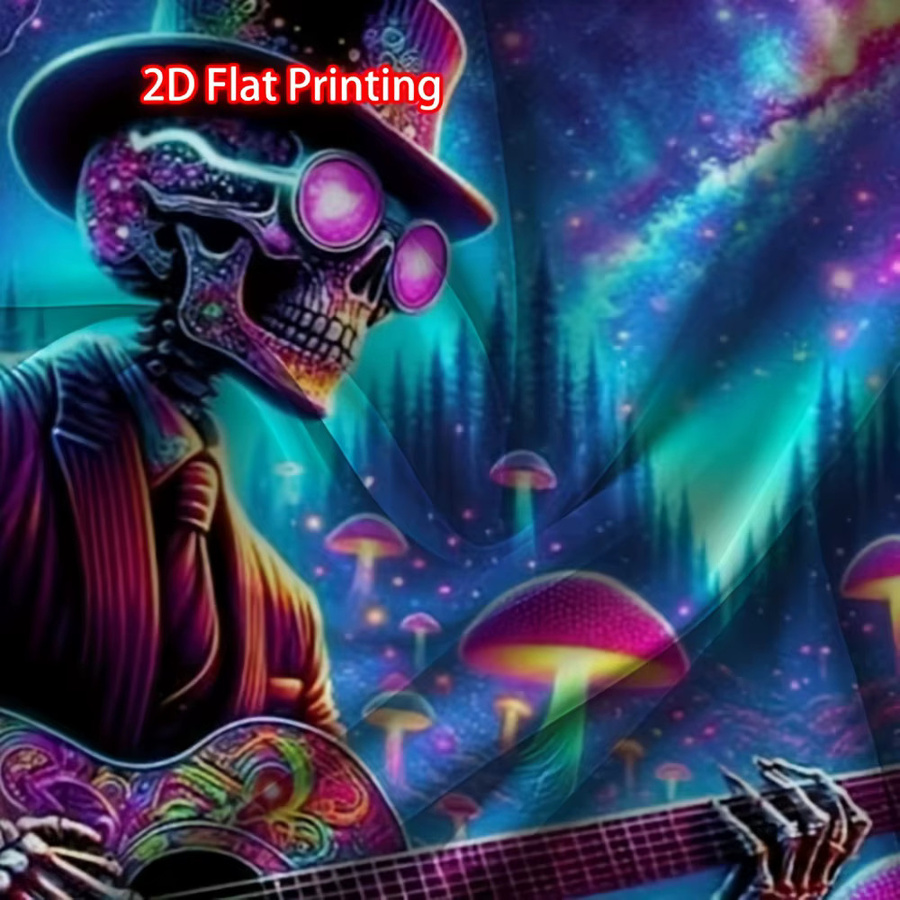 VIKAMA Fluoreszierender Totenkopf-Wandteppich mit psychedelischem Sternenhimmel und Galaxie, Wandbehang in Multicolour, Breite: 60 cm, Höhe: 40 cm - Bild 3