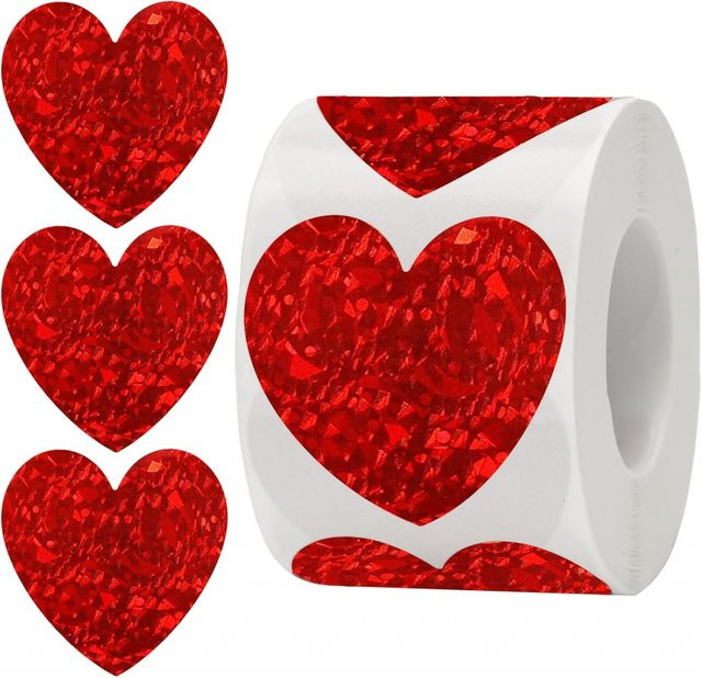 500 Stück glitzernde Herzaufkleber in Rot für Valentinstag, Hochzeit und Geburtstag - Bild 1