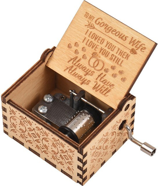 Vintage Spieluhr aus Holz mit Handkurbel und Melodie To My Gorgeous Wife in Beige - Bild 1