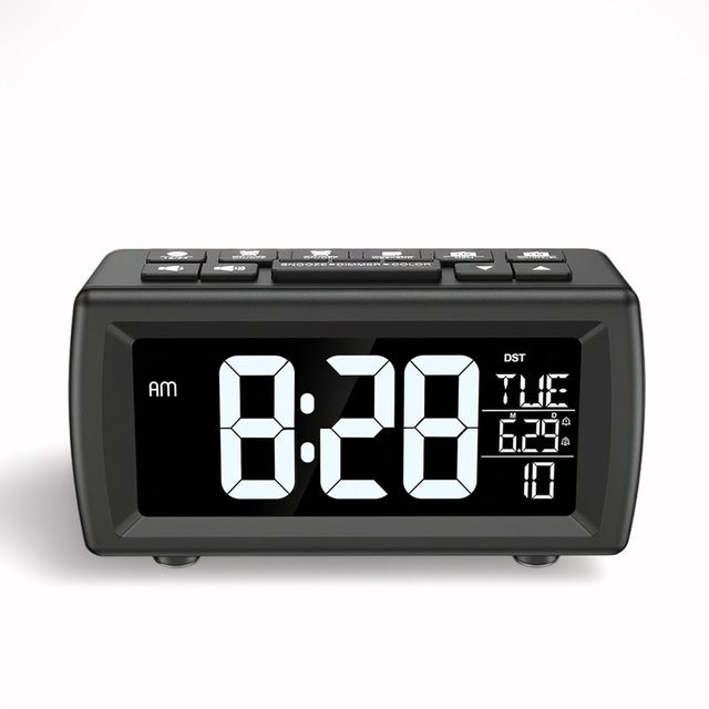 Niditon Retro FM-Radio-Wecker mit Digitalanzeige für Nachttisch und Wohnzimmer, Schwarz, 7-Farben-Schriftart mit Datum und Wochentag - Bild 1