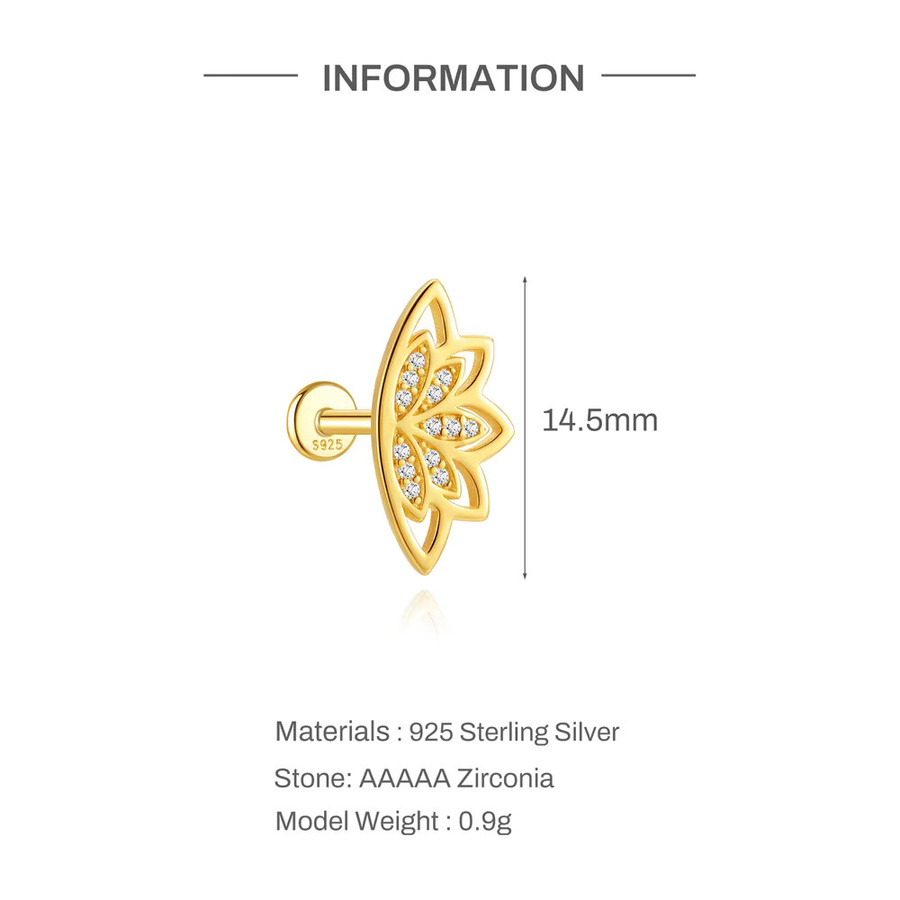 AIDE Ohrring, 925 Sterling Silber, 18K Vergoldet, Damen, Lotus-Krone - Bild 4