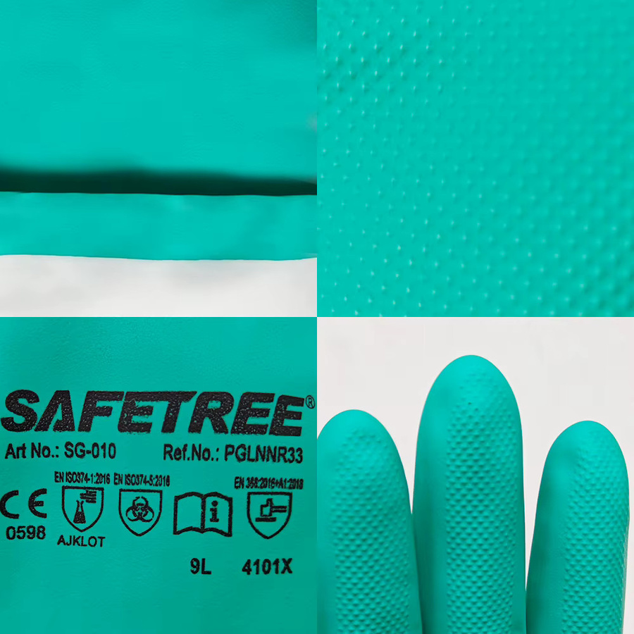 SAFETREE Nitrilhandschuhe in Grün, latexfrei, chemikalienbeständig, öl- und säurebeständig, Größe XL, Länge: 33 cm - Bild 2