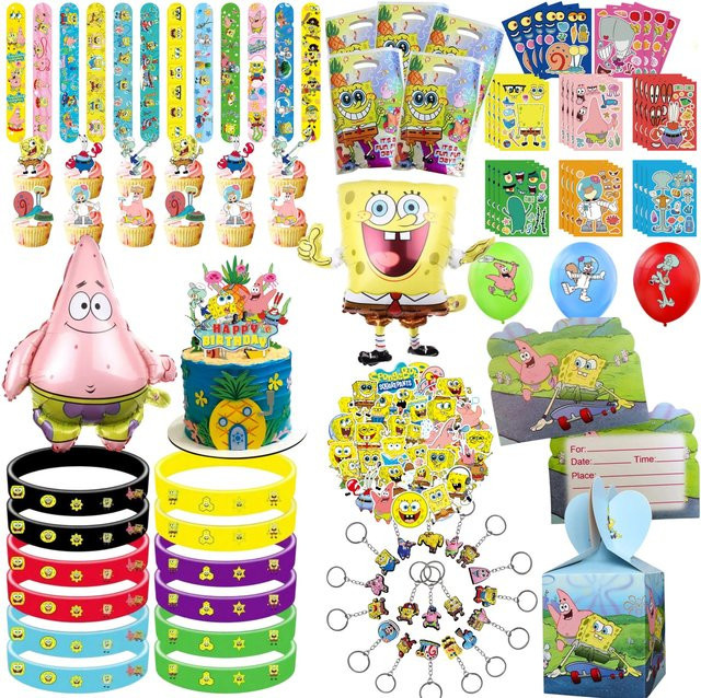 Potdemiel SpongeBob Party-Set für Kinder mit Silikonarmbändern, Schlüsselanhängern, Strohhalmen und Geschenktütenfüllern in Multicolour - Bild 1