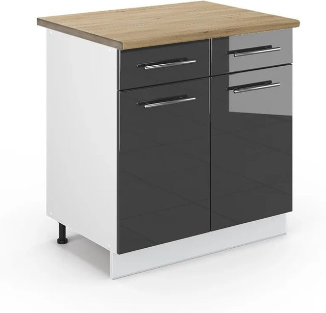 Vicco Küchenunterschrank Fame-Line in Anthrazit Hochglanz und Weiß mit Eiche Optik, Breite: 80 cm - Bild 1