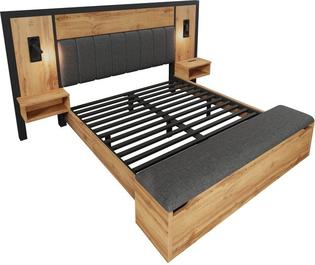 okwish Polsterbett mit Matratze, Sitzbank und integrierter Leselampe sowie USB-C Anschluss, B/T/H: 160 x 200 x 118 cm - Bild 1