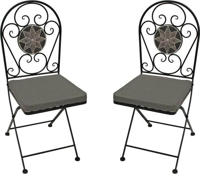 DEGAMO Klappstuhl SIENA Set aus 2 Stück, Eisen schwarz mit Mosaik in grau/weiss und Sitzpolstern aus UV-beständigem Polyester - Bild 1