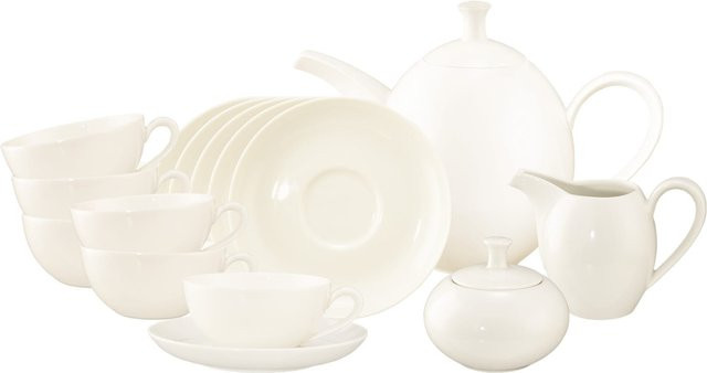 Seltmann Weiden Teeservice Savona Fine Diamond aus Porzellan, 15er Set, Beige/Weiß - Bild 1