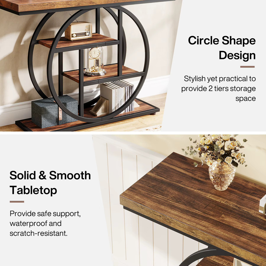 Tribesign Konsolentisch im Industrial-Design mit 4 Ebenen, rechteckiger Flurtisch in Gold und Braun für Wohnzimmer und Flur, Breite: 105 cm - Bild 4