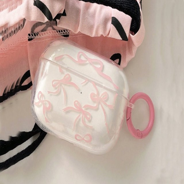 Stoßfeste Schutzhülle mit rosa Schleife und Schlüsselbund für Apple AirPods 1, 2, 3, Pro und Pro 2 Ladebox in Pink - Bild 1