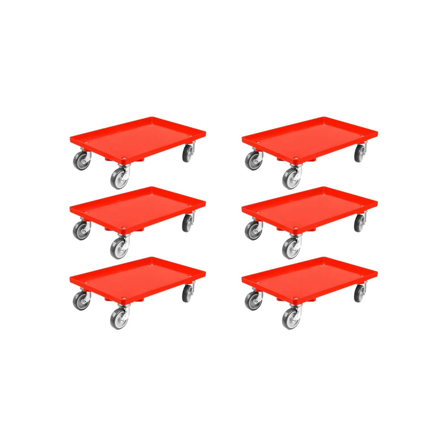 PROREGAL SparSet 6x Transportroller für Euroboxen 60 x 40 cm, Rot, mit Gummirädern und geschlossenem Deck, Traglast 300 kg - Bild 2