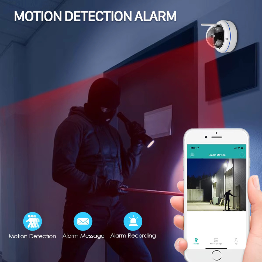 Abuntu 5MP HD Wifi IP Überwachungskamera mit Audioaufnahme, H.265 Dome Ceiling Kamera aus Metall in Weiß, ICSEE XMeye kompatibel - Bild 3