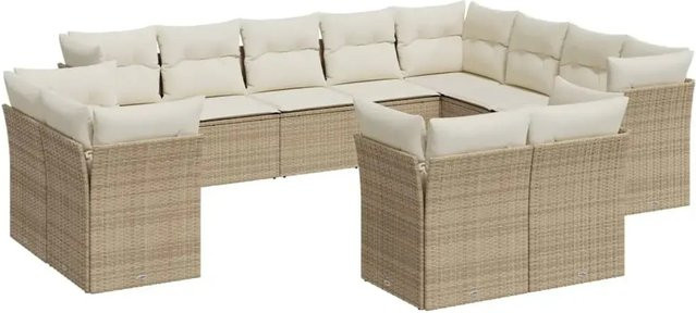 vidaXL 12-tlg. Garten-Sofagarnitur in U-Form aus Polyrattan mit Kissen in Beige-Creme - Bild 1