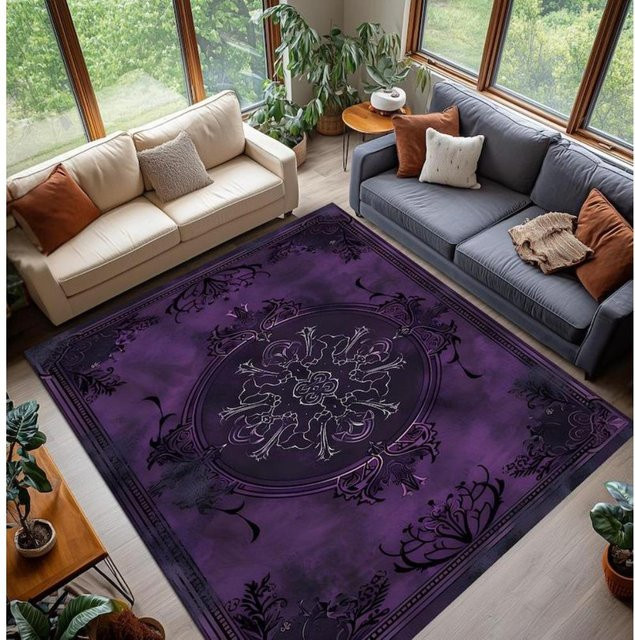 HGHT Gothic Teppich in Lila mit Barock-Mandala-Muster, B/H: 60 x 90 cm - Bild 1