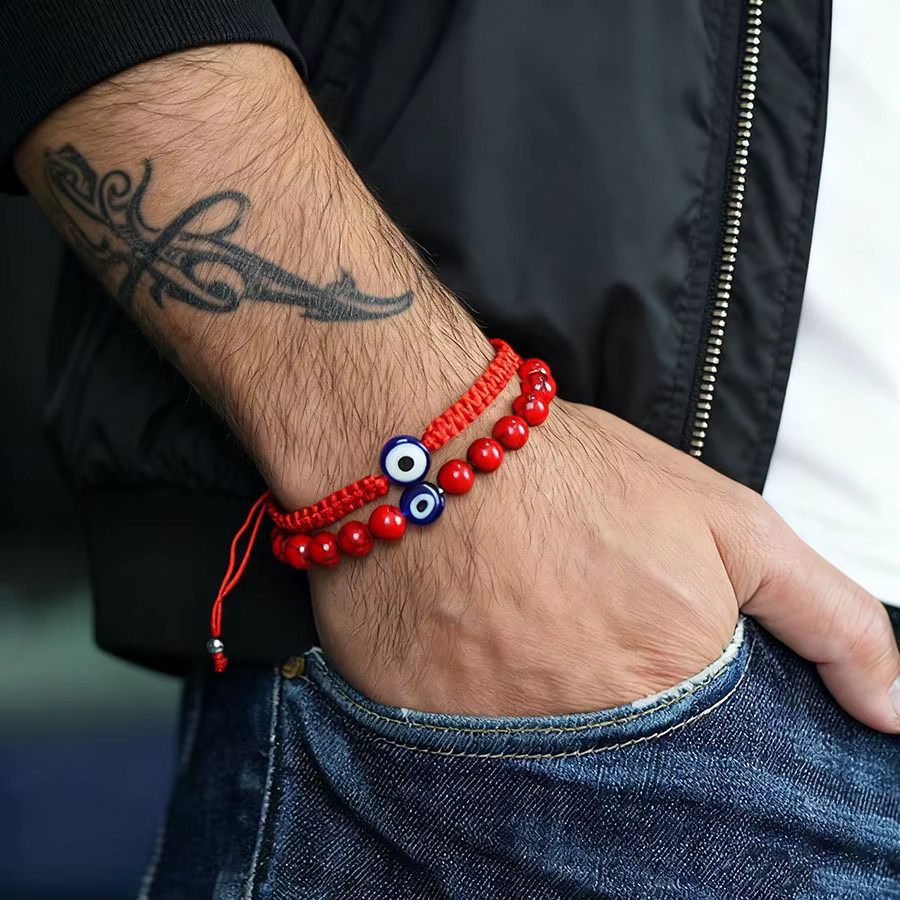 Viking Armband, Schwarz, Rot, Stein, Herren - Bild 1