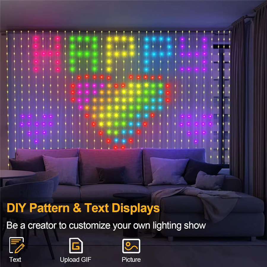 DACHAN RGBIC LED Vorhang Lichterkette mit Bluetooth Musik App Steuerung, WS2812B Smart LED Weihnachtsbeleuchtung, Multicolour, USB DC5V - Bild 2