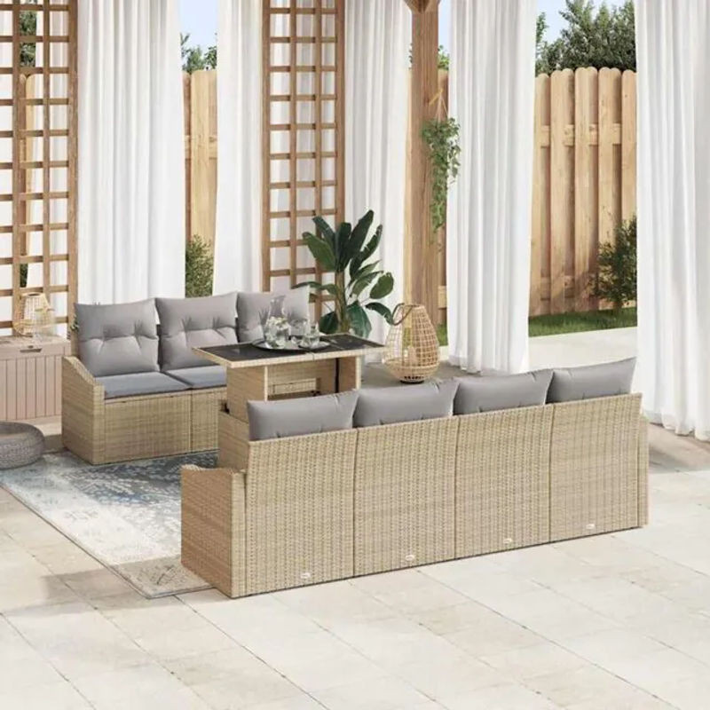 vidaxl Garten-Sofa-Set 8-teilig aus Rattan und Metall in Beige und Grau mit Glastisch B/T/H: 100 x 55 x 73 cm - Bild 1