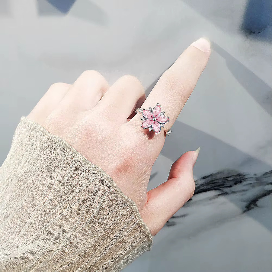 Robbie Ring 925 Silber, Kristall, Rosa Blume, Damen - Bild 2