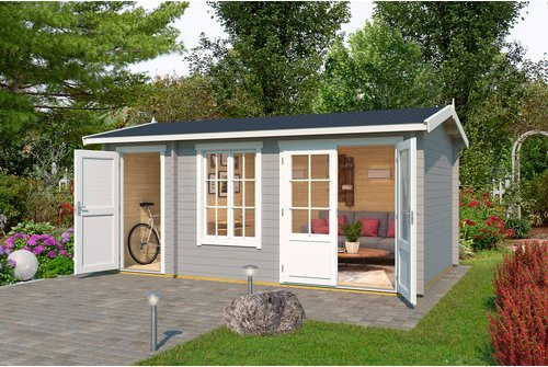Holz-Gartenhaus Lasita Wrexham mit Satteldach in Lichtgrau, B/H/T: 525 x 250,8 x 350,8 cm - Bild 1