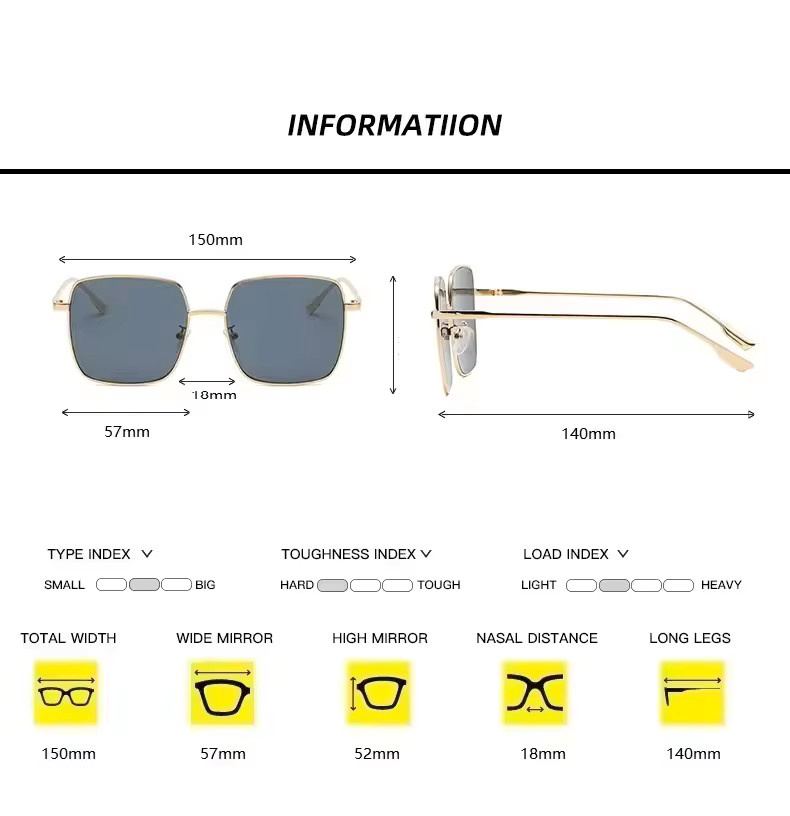 ShangeWFJia Sonnenbrille, Unisex, Vollrand, Square, Metall, Gold - Bild 1
