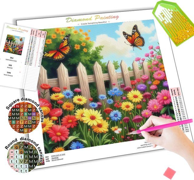 SDOYUNO Diamant-Gemälde Set mit bunten Blumen und Kristall-Strasssteinen, Wandkunst B/H: 25 x 25 cm - Bild 1