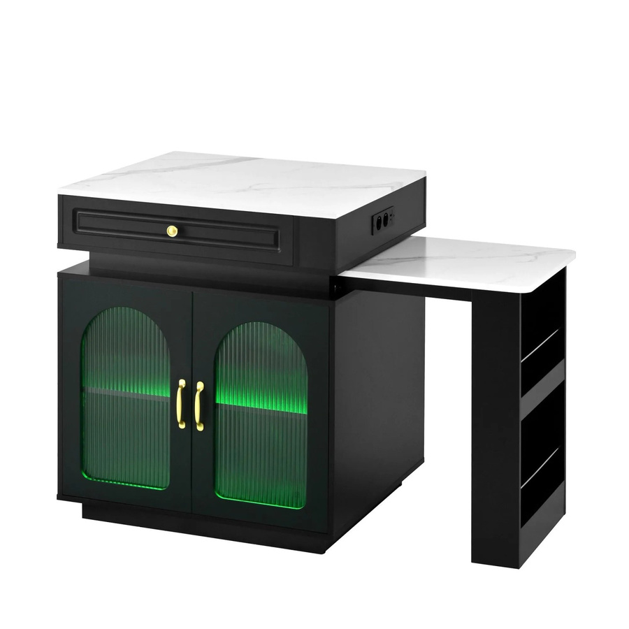 okwish Kücheninsel mit Rollen und Ausziehtisch in Schwarz, inklusive LED-Beleuchtung und Steckdosenleiste, B/T/H: 128-200 x 71 x 92 cm - Bild 2